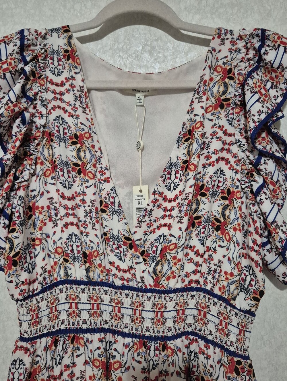 Nwt Max Studio Floral Print Midi Dress In White, Red & Blue...Size:Xl — image 4 of 8